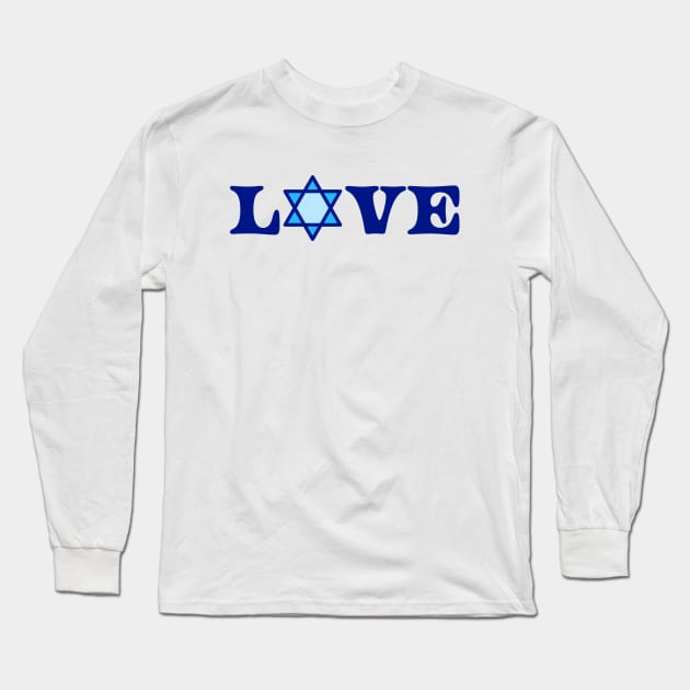 Blue Love Design Written With a Jewish Star of David, made by EndlessEmporium Long Sleeve T-Shirt by EndlessEmporium